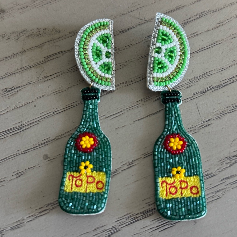 Beaded Bottle and Lime Earrings